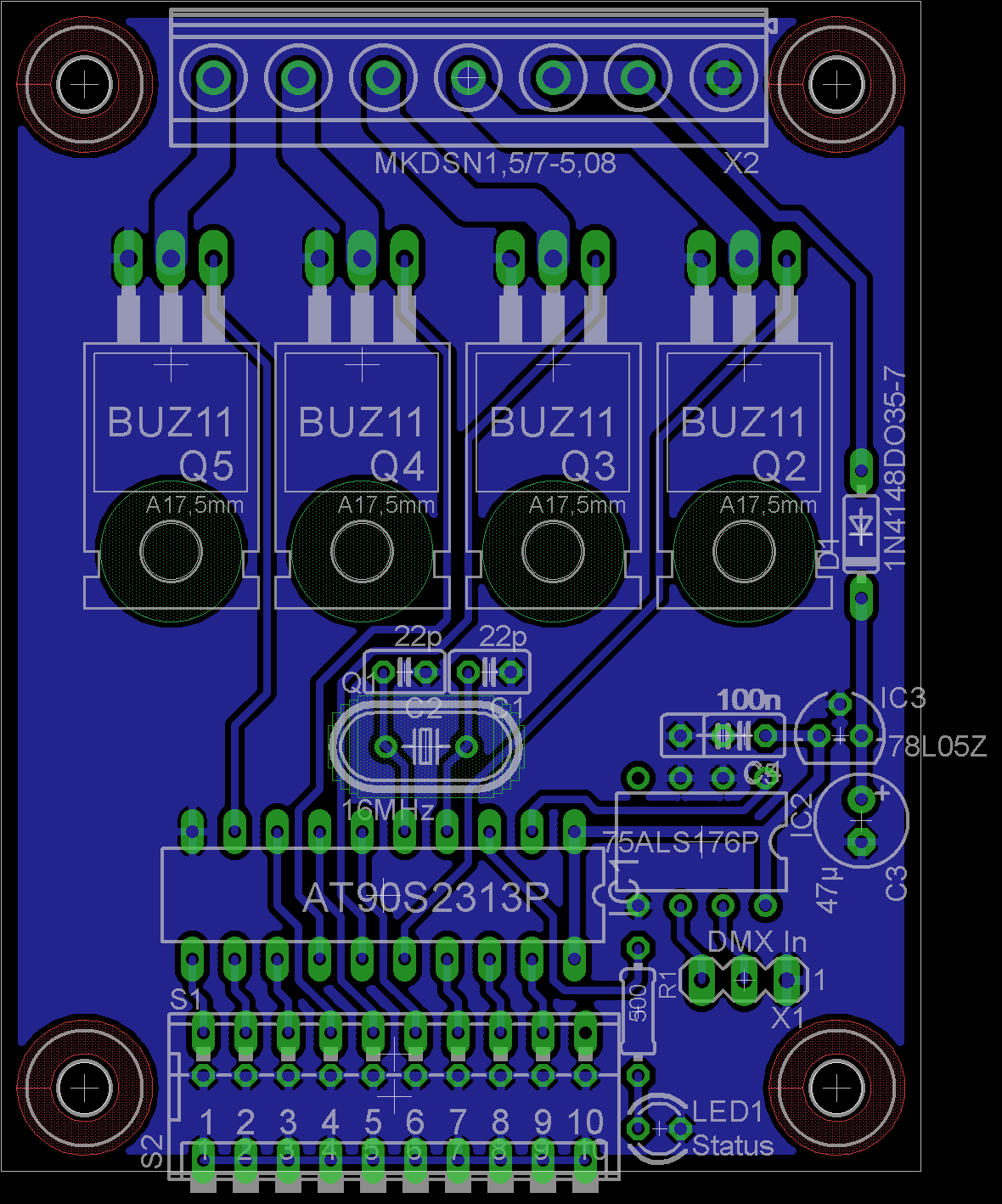 DMX RGBW Dimmer mit liegenden Transistoren